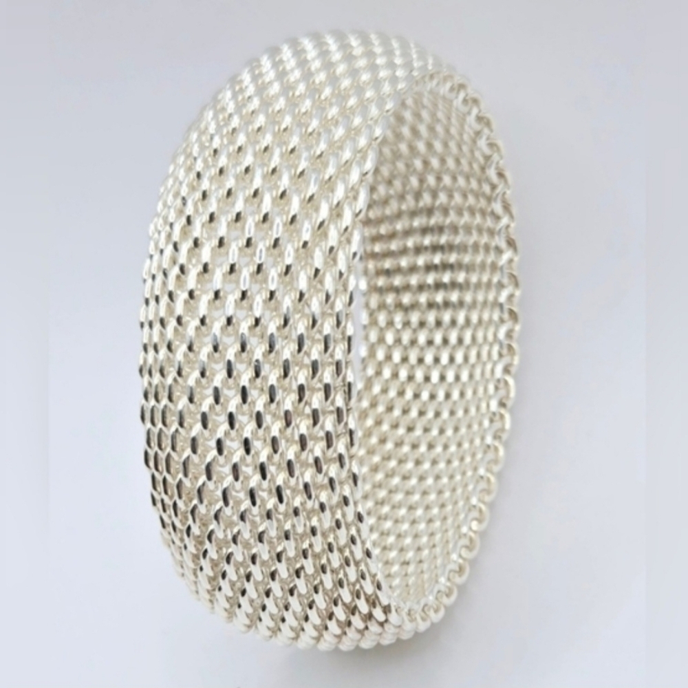 Tiffany & Co Sterling Silver Mesh Bracelet 925 Wide Woven Designer - Picture 3 of 11
